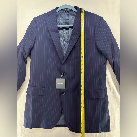 Indochino Jacket Blazer Sport Coat Wool Navy Blue Pin Stripe 2 Button 38 NWT